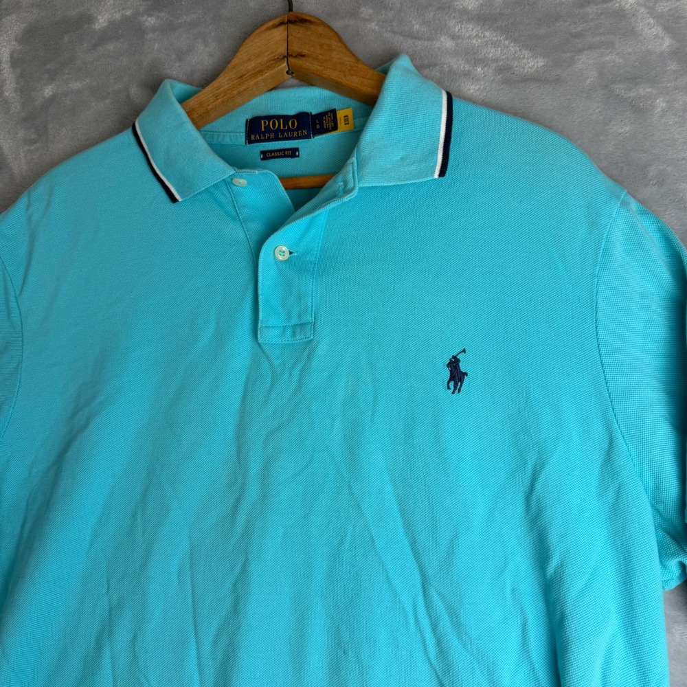 Polo Ralph Lauren Mens Classic Fit Polo Shirt Turquoise Blue Tipped Large